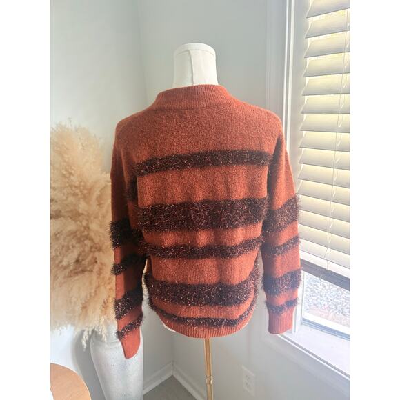 Madewell Metallic Tinsel Stripe Crewneck Sweater Womens XS Copper Holiday Party - Picture 8 of 11